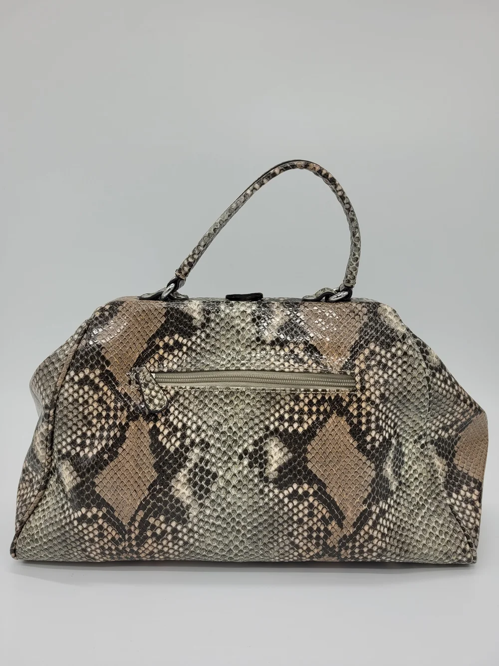 Nicole Miller Faux Snakeskin Top Handle Bag Ruffle Beige Black Python Y2K Purse